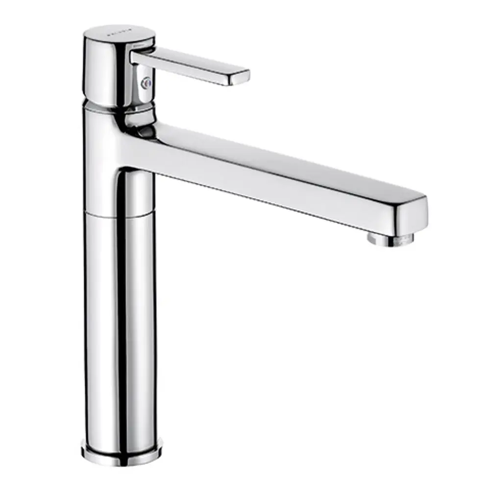 Ein chromfarbener Küchenarmatur von Kludi mit einem langen, geraden Auslauf und einem schlichten Hebel zum Regulieren des Wasserdurchflusses.